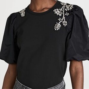 Veronica Beard Black Embellished Puff Sleeve Blouse